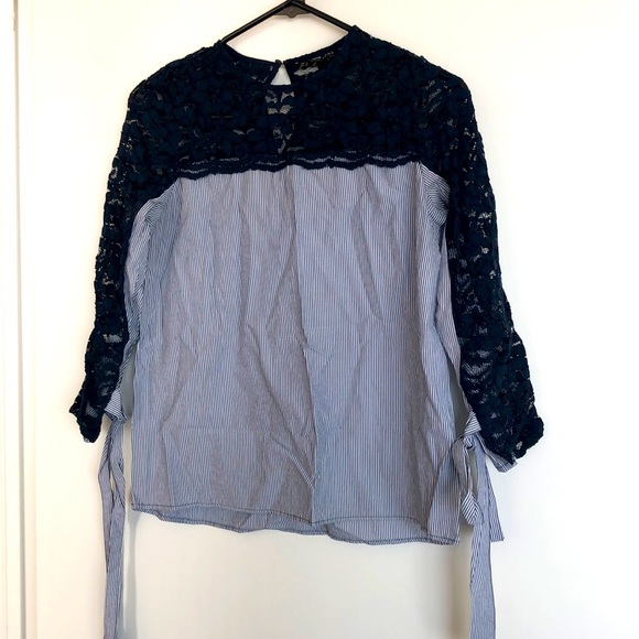5/$20 Zara striped top with lace, size Small - Picture 3 of 8